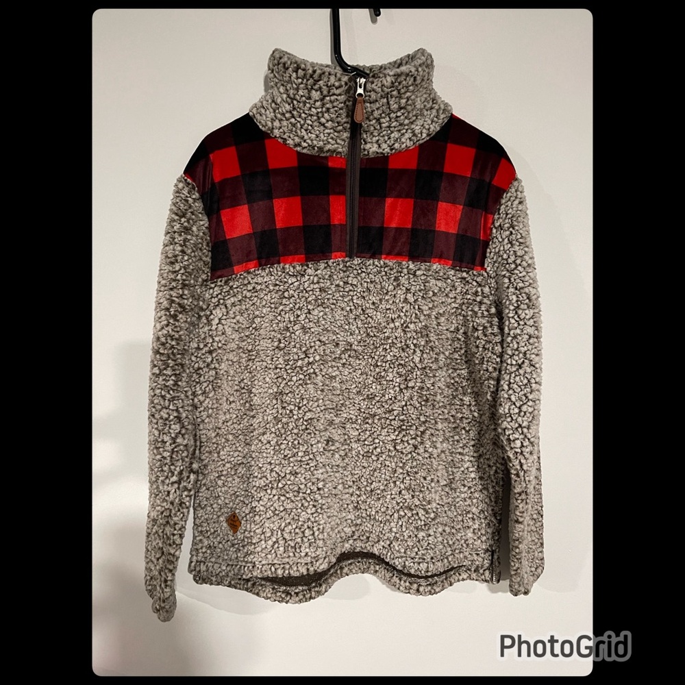 Simply Southern 1/4 Zip Sherpa PullOver Buffalo Plaid Red/Black XL